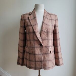 MAX MARA WEEKEND Plaid Tan Linen Blend Lightweight Women's Blazer 6
